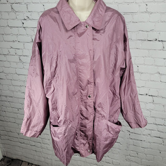 VTG Haband! Purple Sheen Nylon Full Zip Lined Lightweight Windbreaker Jacket 2X