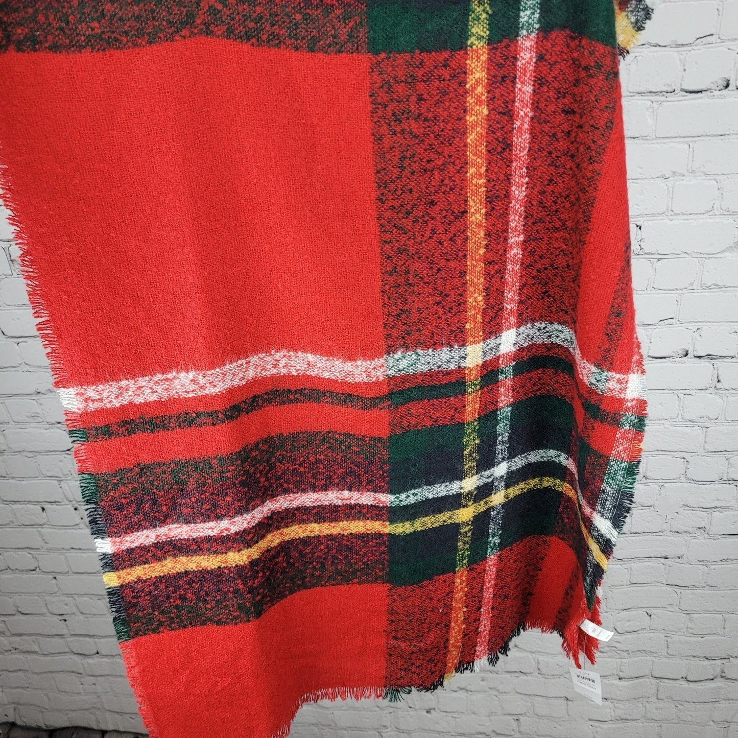 NWT J. Jill Cherry Red Multicolor Plaid Fringe Soft Rectangle Scarf 72x25