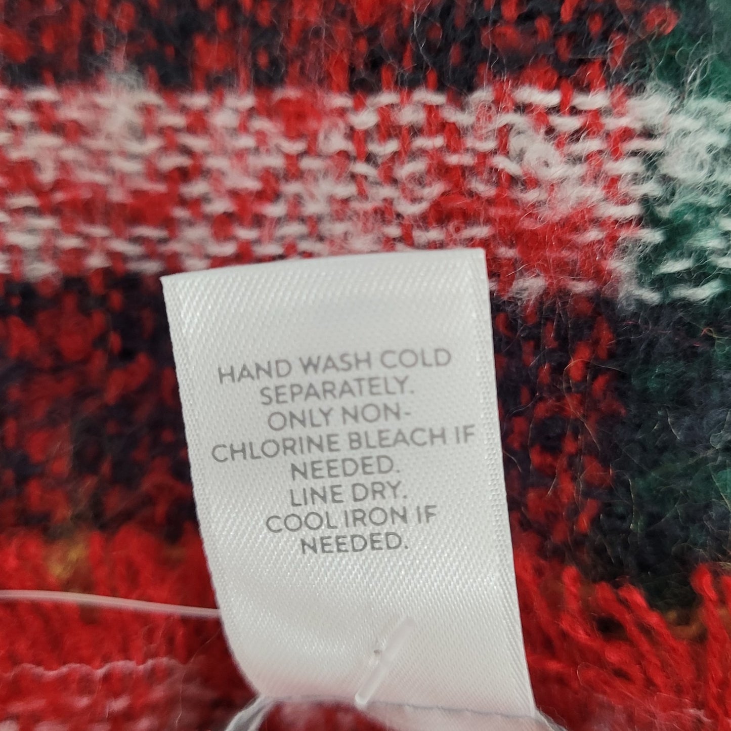 NWT J. Jill Cherry Red Multicolor Plaid Fringe Soft Rectangle Scarf 72x25