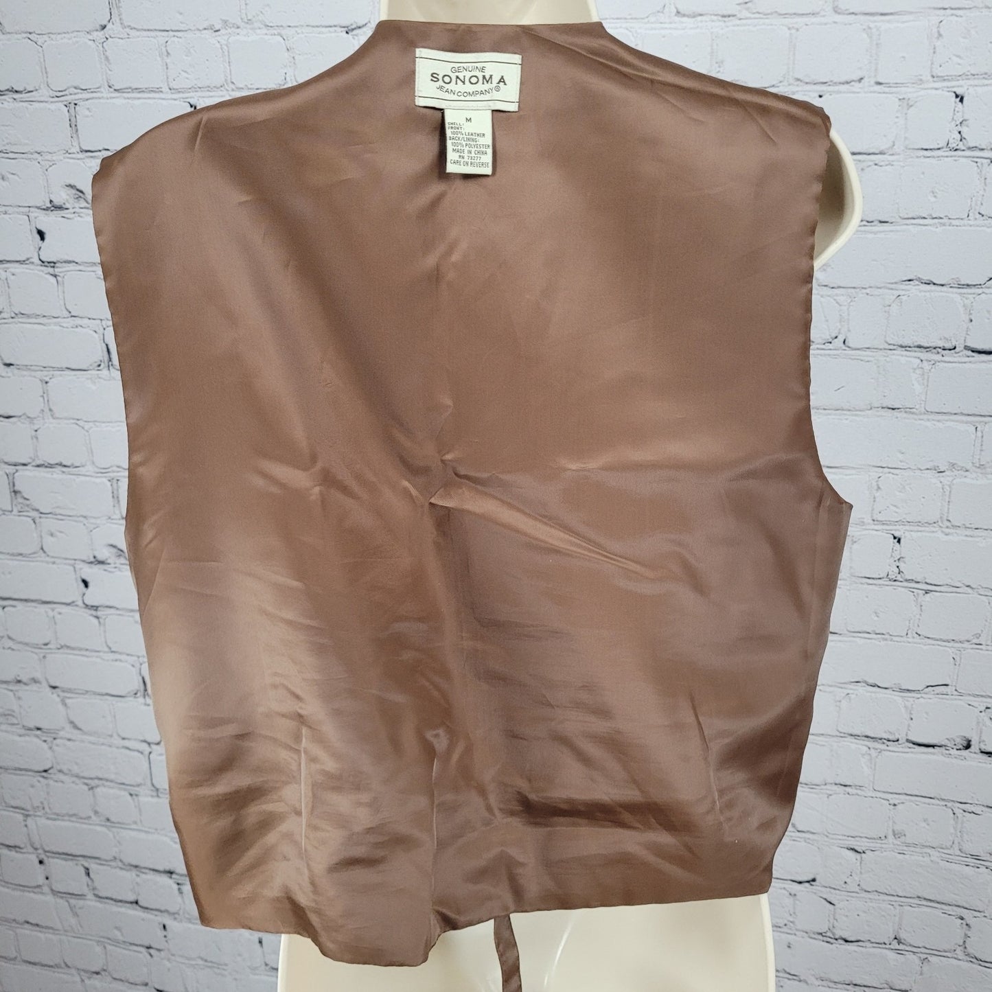 Sonoma Jean Company Brown Genuine Leather Suede V Neck Buttoned Lined Vest M