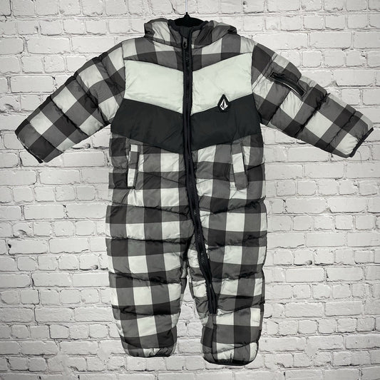 Volcom Grey Plaid Fur Hooded Zip Insulated Winter Puffy Snowsuit Baby Size 24M