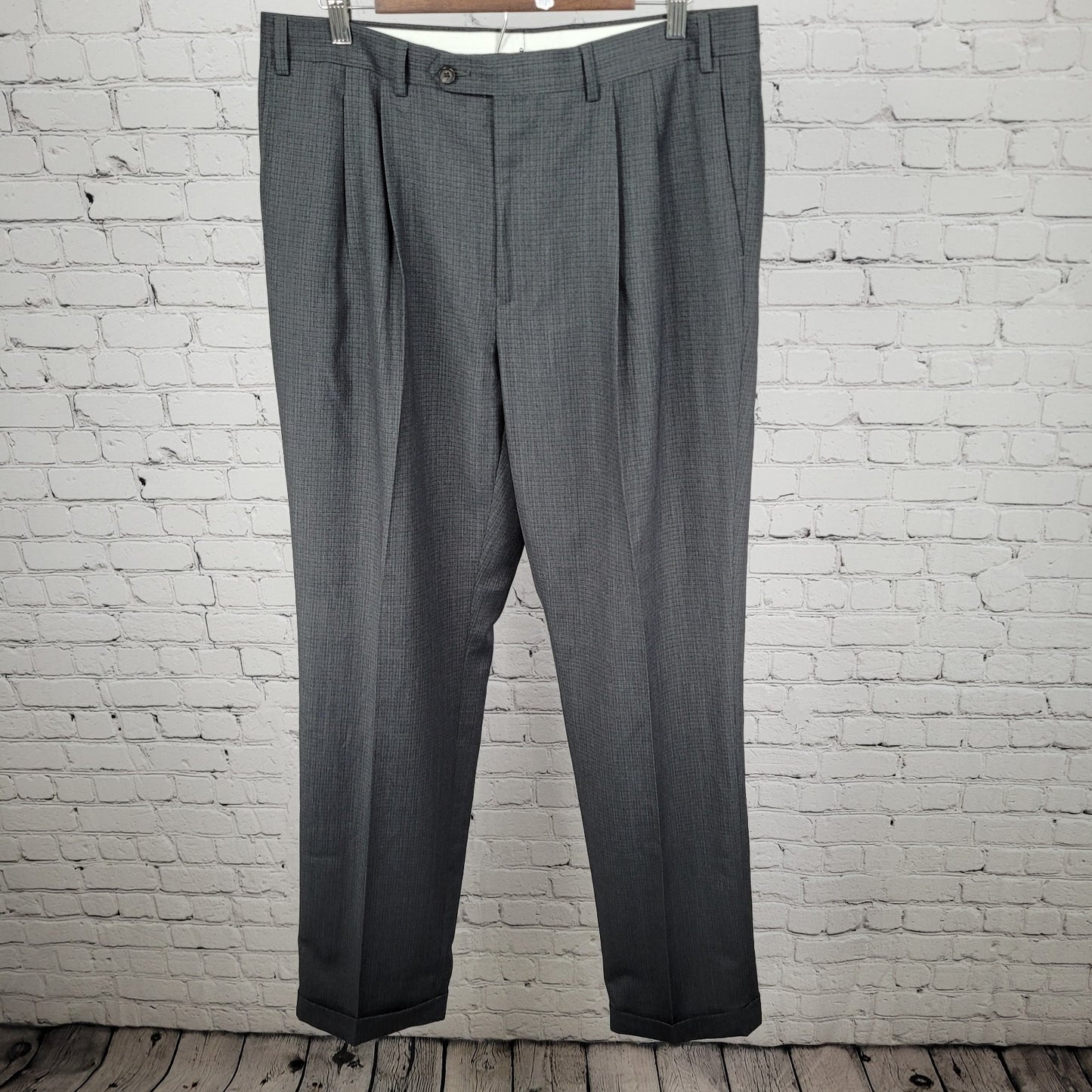 Ralph Ralph Lauren Grey Check Pleated Cuffed Dress Pants Size 36x34