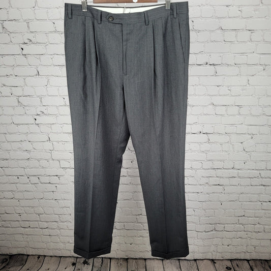Ralph Ralph Lauren Grey Check Pleated Cuffed Dress Pants Size 36x34