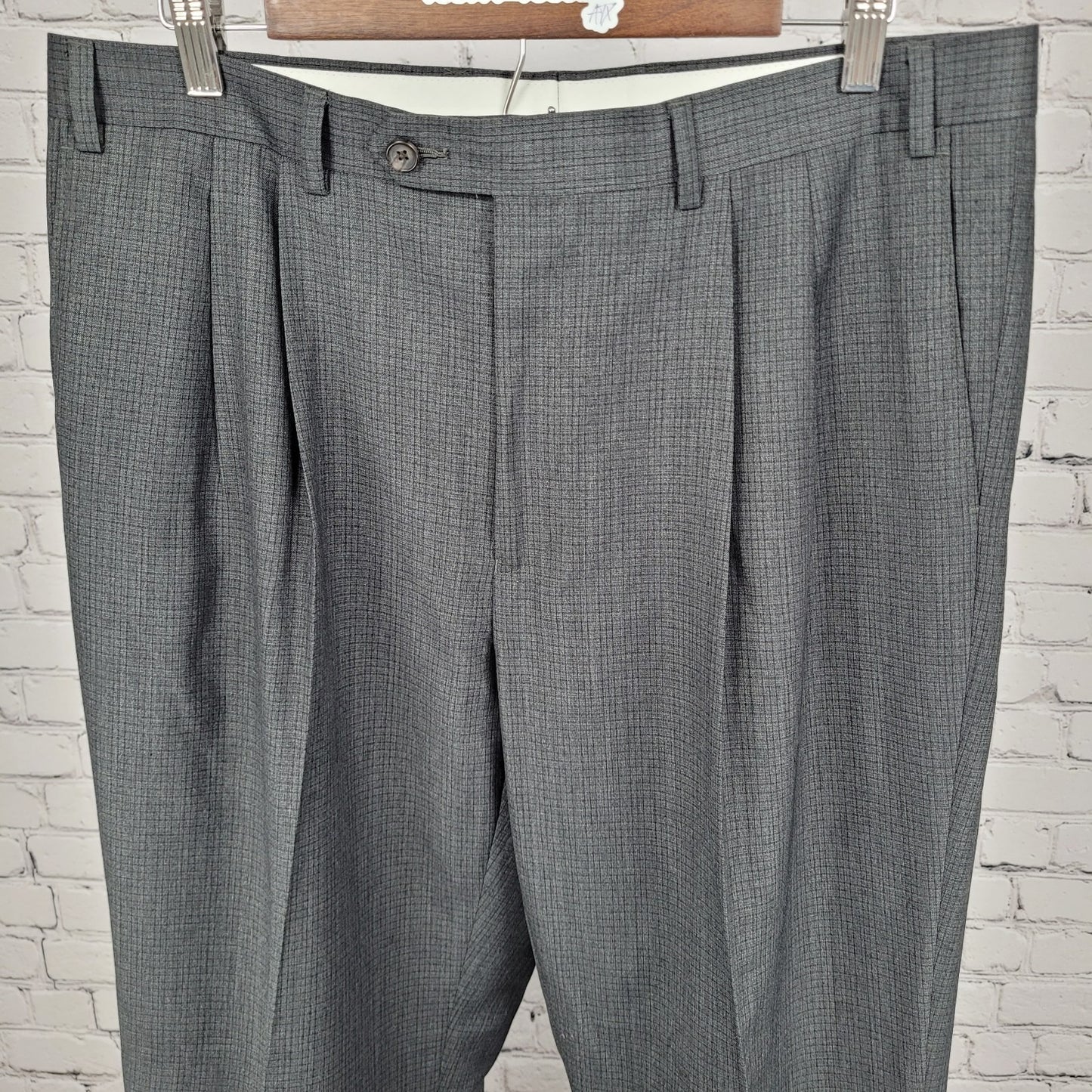 Ralph Ralph Lauren Grey Check Pleated Cuffed Dress Pants Size 36x34