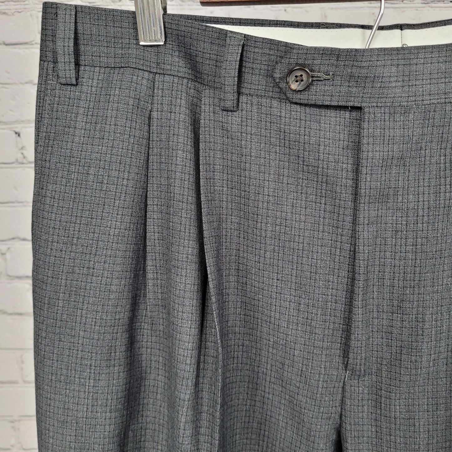 Ralph Ralph Lauren Grey Check Pleated Cuffed Dress Pants Size 36x34