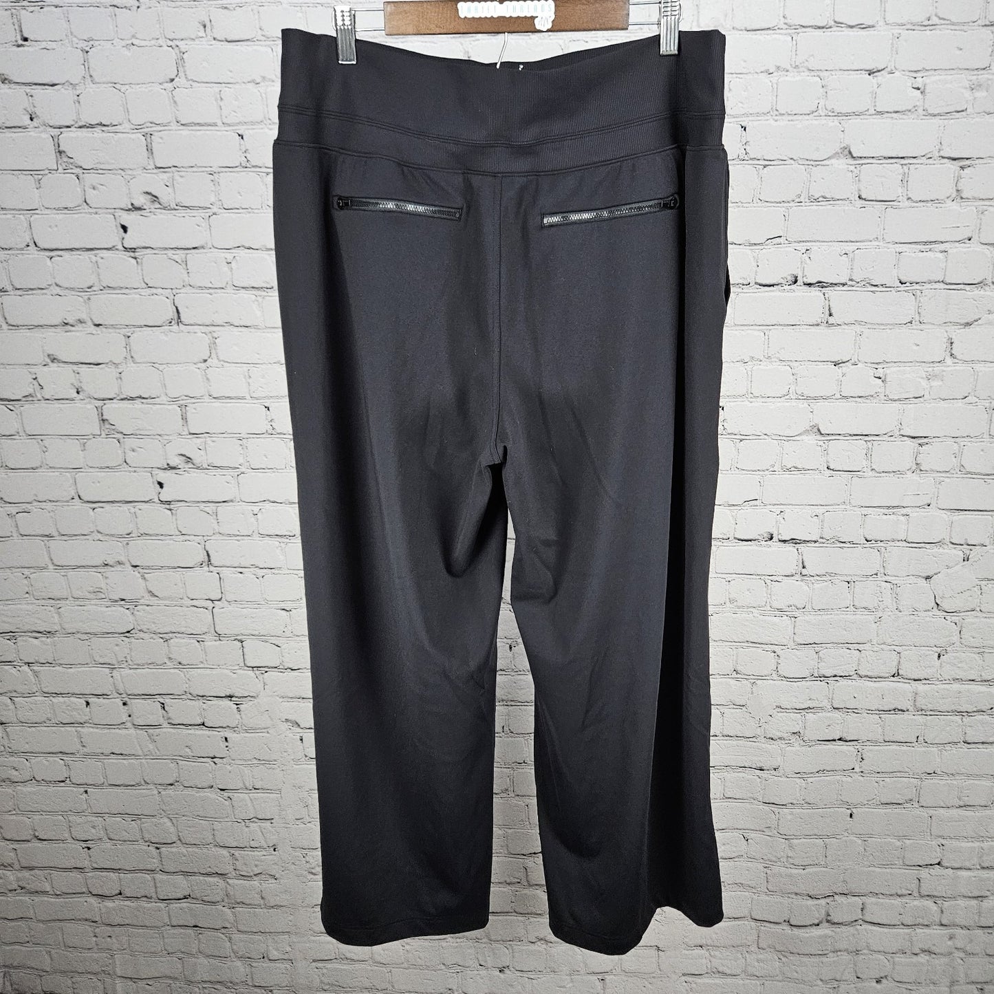 Athleta Black High Rise Comfort Waistband Pull On Wide Leg Pants 1X (35x29)