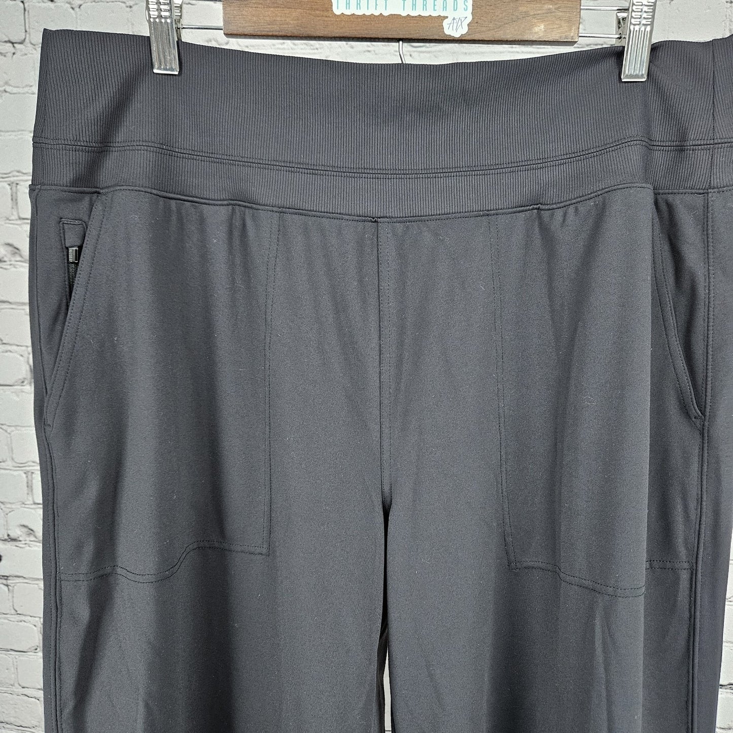 Athleta Black High Rise Comfort Waistband Pull On Wide Leg Pants 1X (35x29)