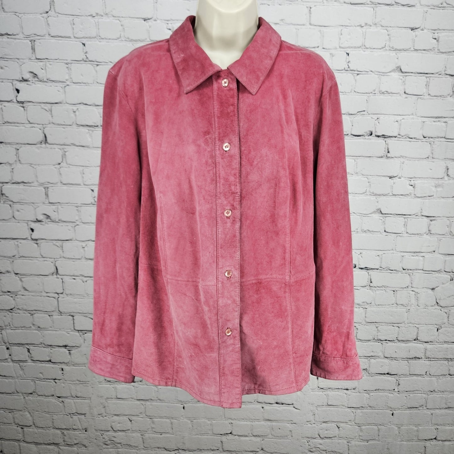 Bernardo Pink Genuine Suede Leather Buttoned Unlined Collared Shacket Jacket 1X