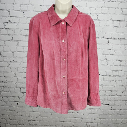 Bernardo Pink Genuine Suede Leather Buttoned Unlined Collared Shacket Jacket 1X