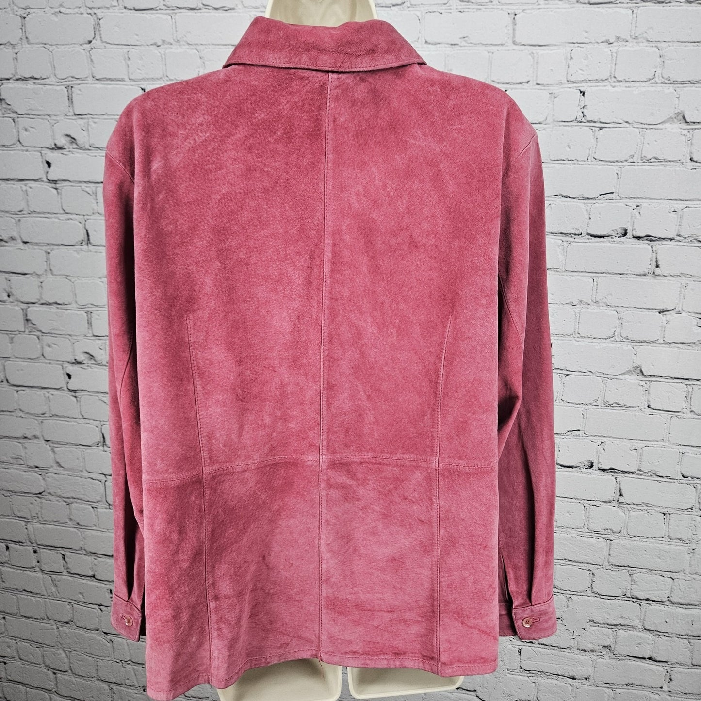 Bernardo Pink Genuine Suede Leather Buttoned Unlined Collared Shacket Jacket 1X
