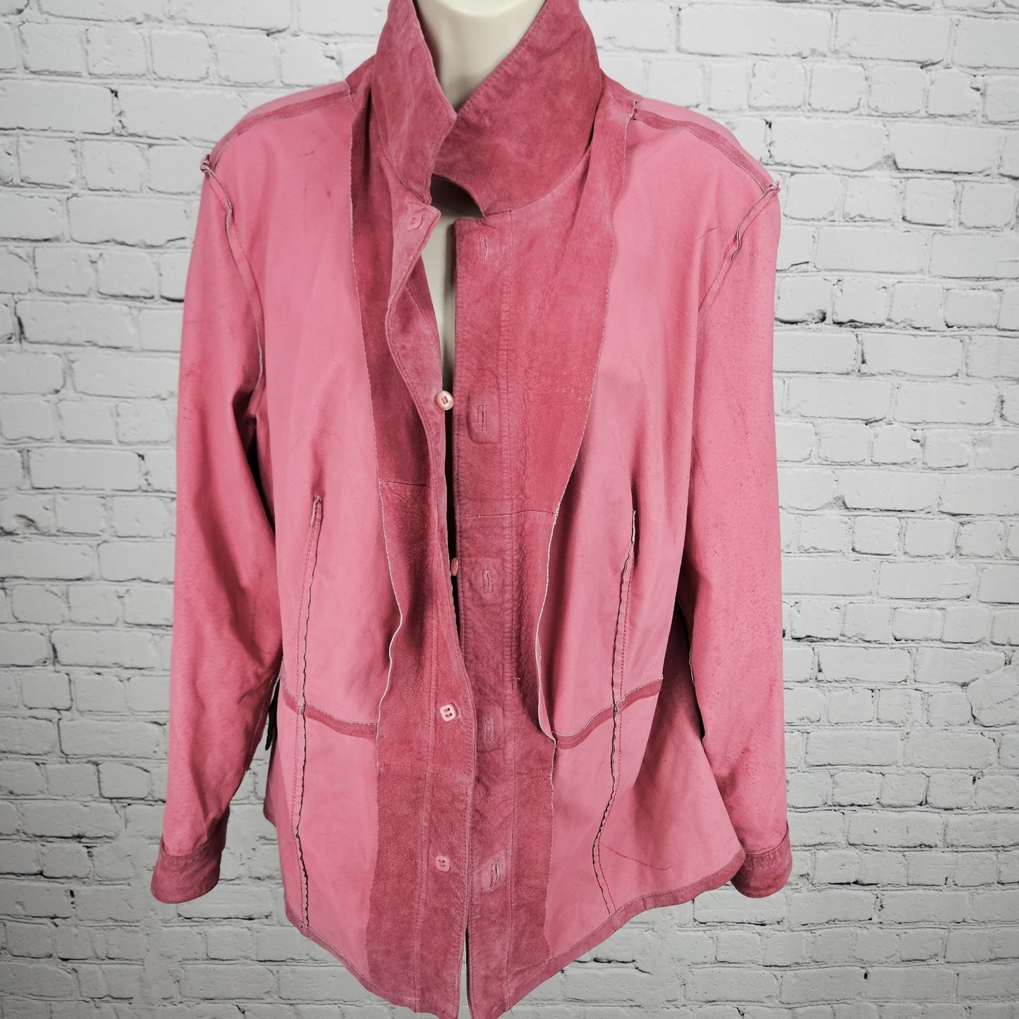 Bernardo Pink Genuine Suede Leather Buttoned Unlined Collared Shacket Jacket 1X