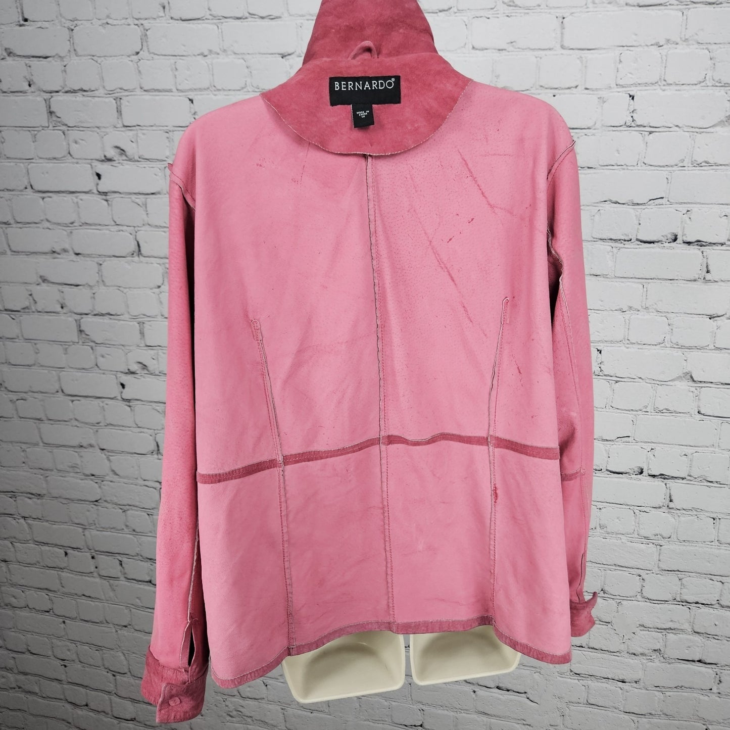 Bernardo Pink Genuine Suede Leather Buttoned Unlined Collared Shacket Jacket 1X