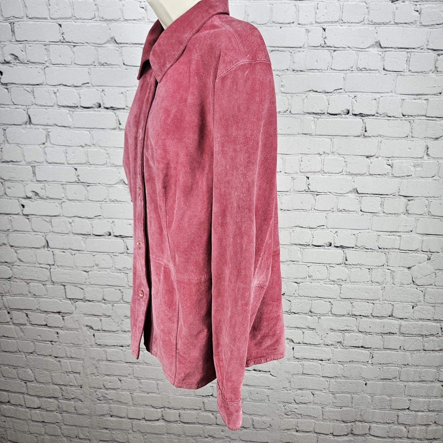 Bernardo Pink Genuine Suede Leather Buttoned Unlined Collared Shacket Jacket 1X