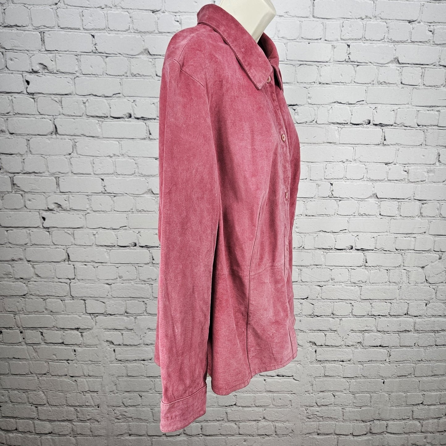 Bernardo Pink Genuine Suede Leather Buttoned Unlined Collared Shacket Jacket 1X