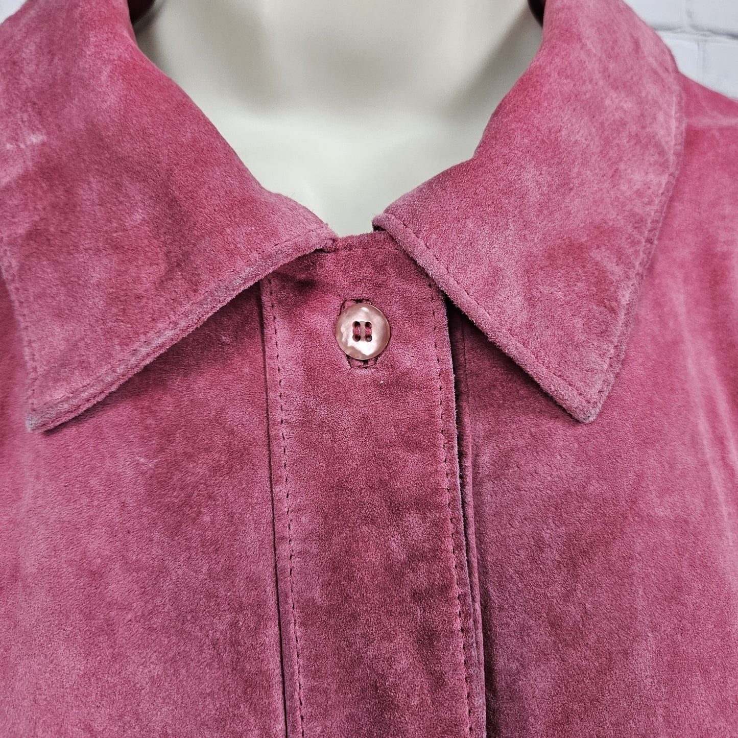 Bernardo Pink Genuine Suede Leather Buttoned Unlined Collared Shacket Jacket 1X