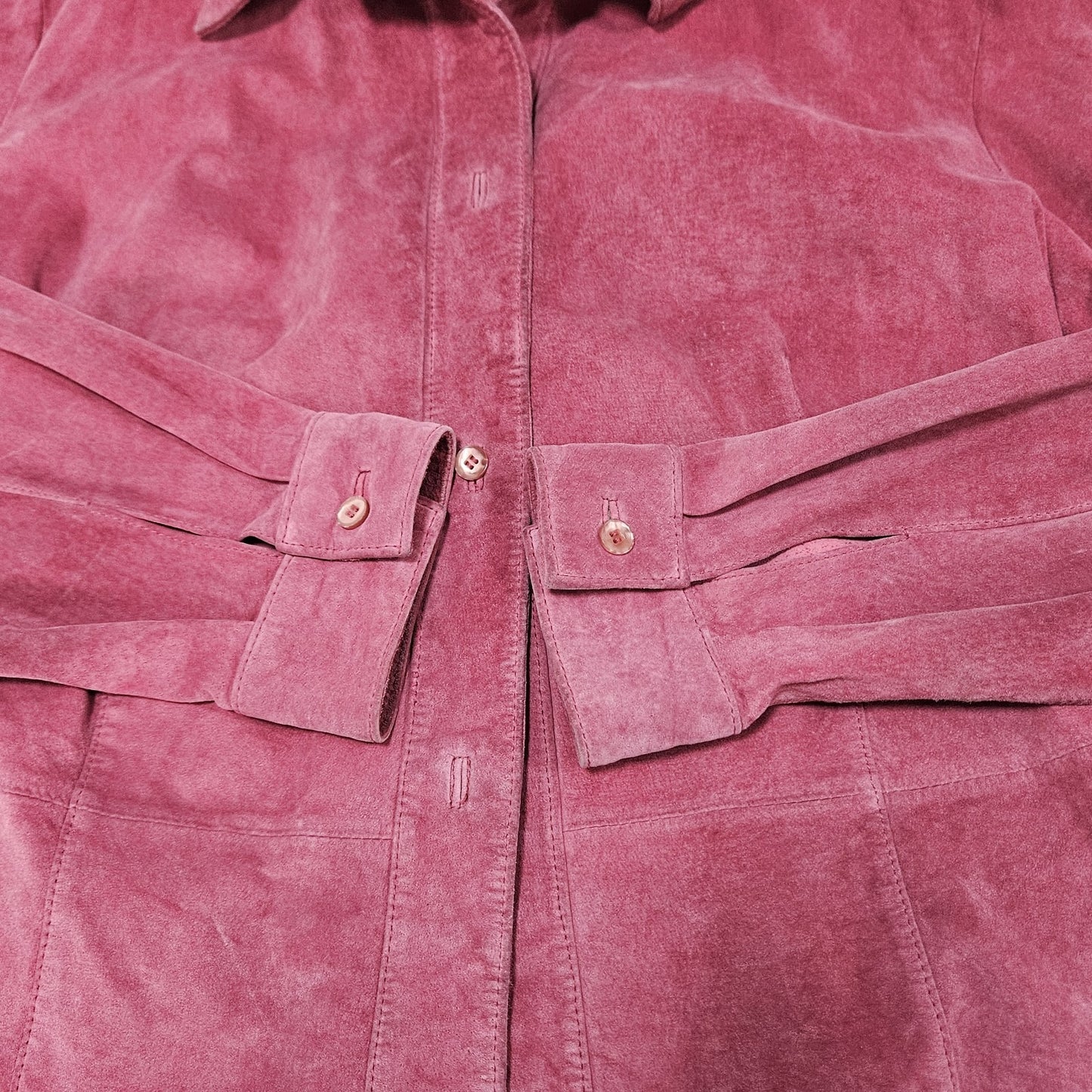 Bernardo Pink Genuine Suede Leather Buttoned Unlined Collared Shacket Jacket 1X