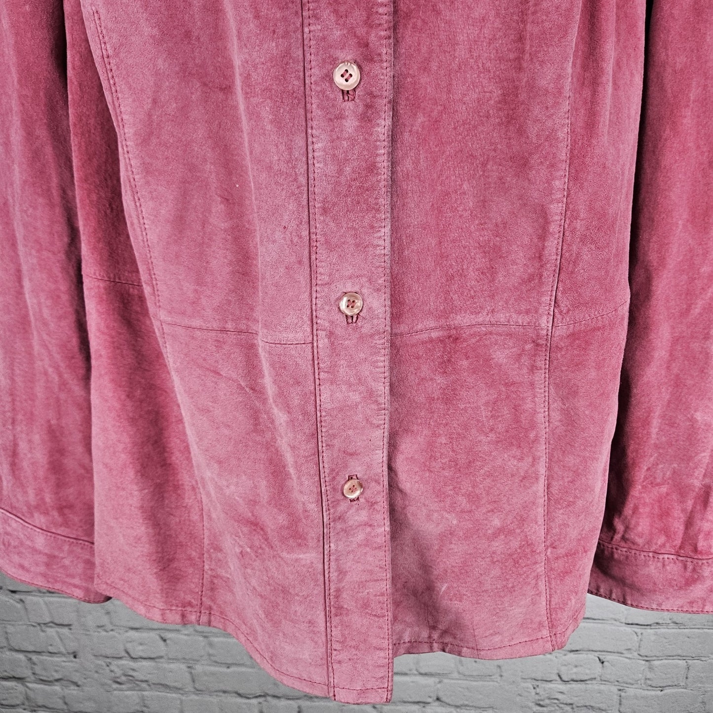 Bernardo Pink Genuine Suede Leather Buttoned Unlined Collared Shacket Jacket 1X