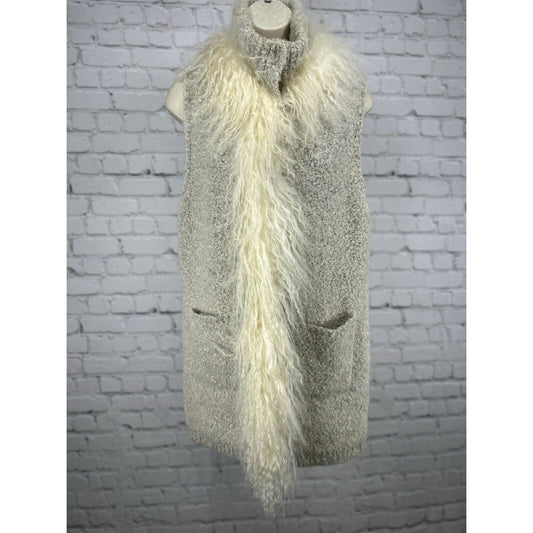 Dolce Cabo Tan Tibet Lamb Fur Wool Sleeveless High Neck Winter Vest Size Large L