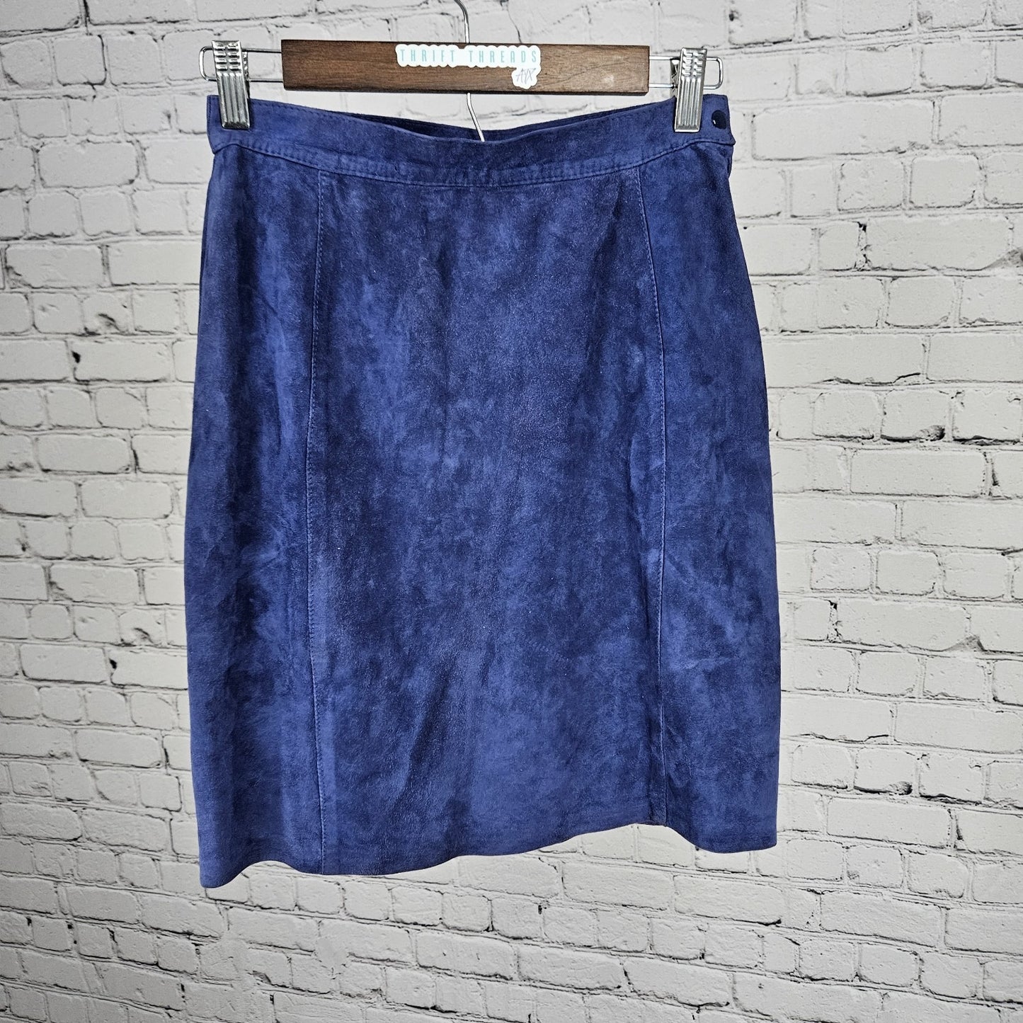 VTG Revillon Paris Blue Genuine Suede Leather Lightweight Lined Short Skirt 38