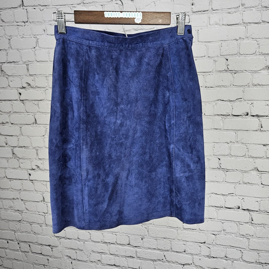 VTG Revillon Paris Blue Genuine Suede Leather Lightweight Lined Short Skirt 38