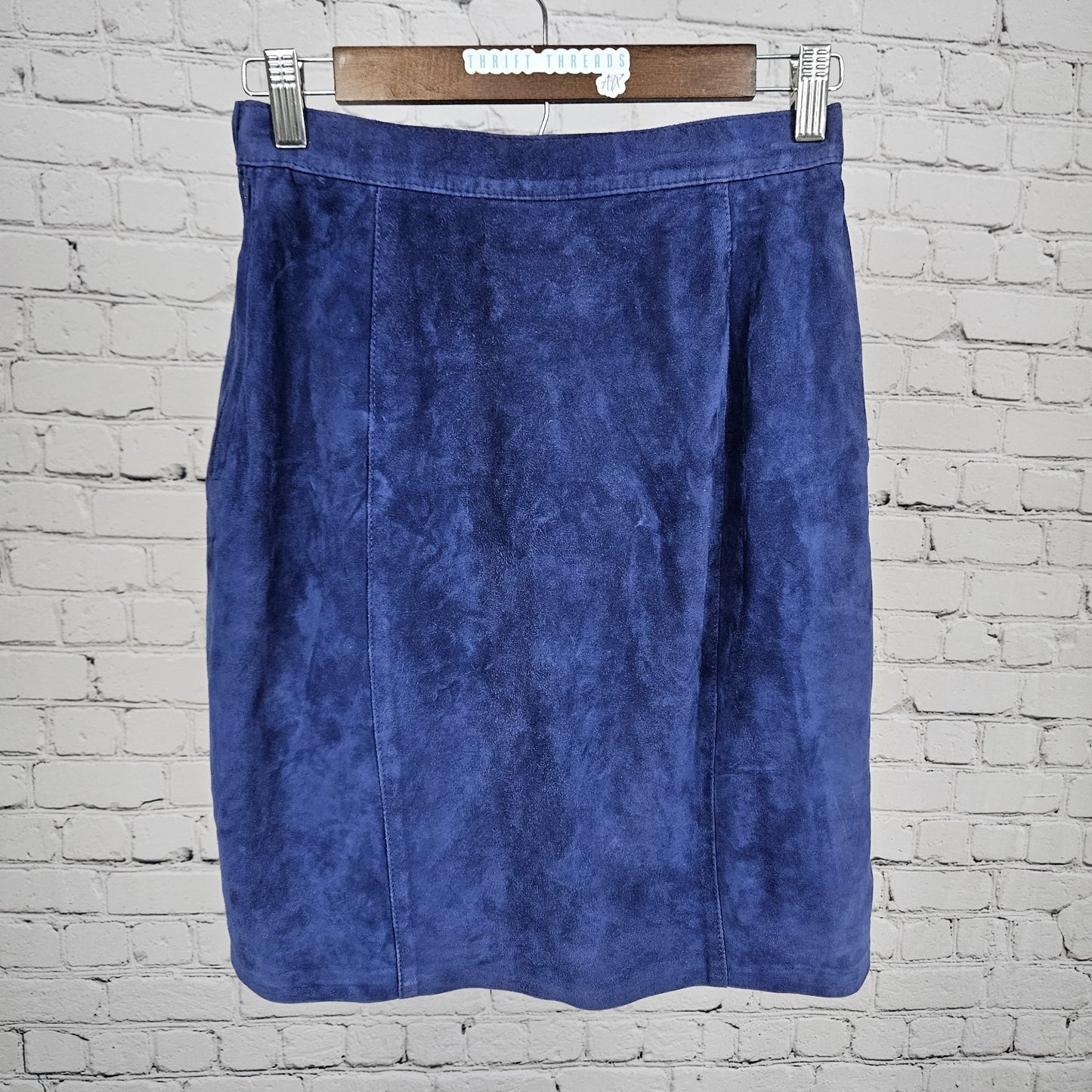 VTG Revillon Paris Blue Genuine Suede Leather Lightweight Lined Short Skirt 38
