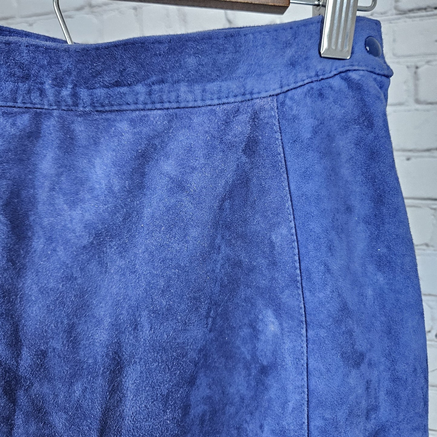 VTG Revillon Paris Blue Genuine Suede Leather Lightweight Lined Short Skirt 38