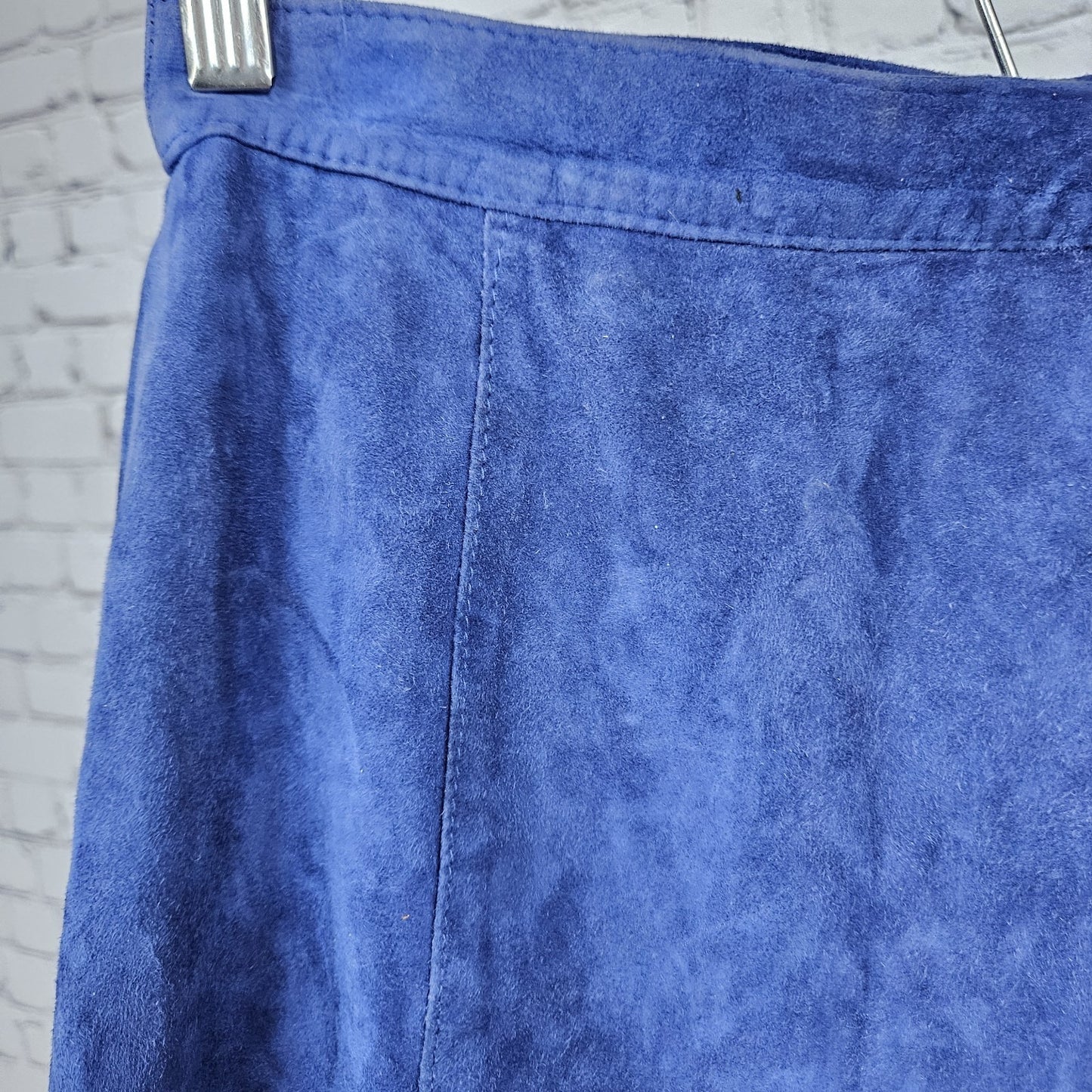 VTG Revillon Paris Blue Genuine Suede Leather Lightweight Lined Short Skirt 38