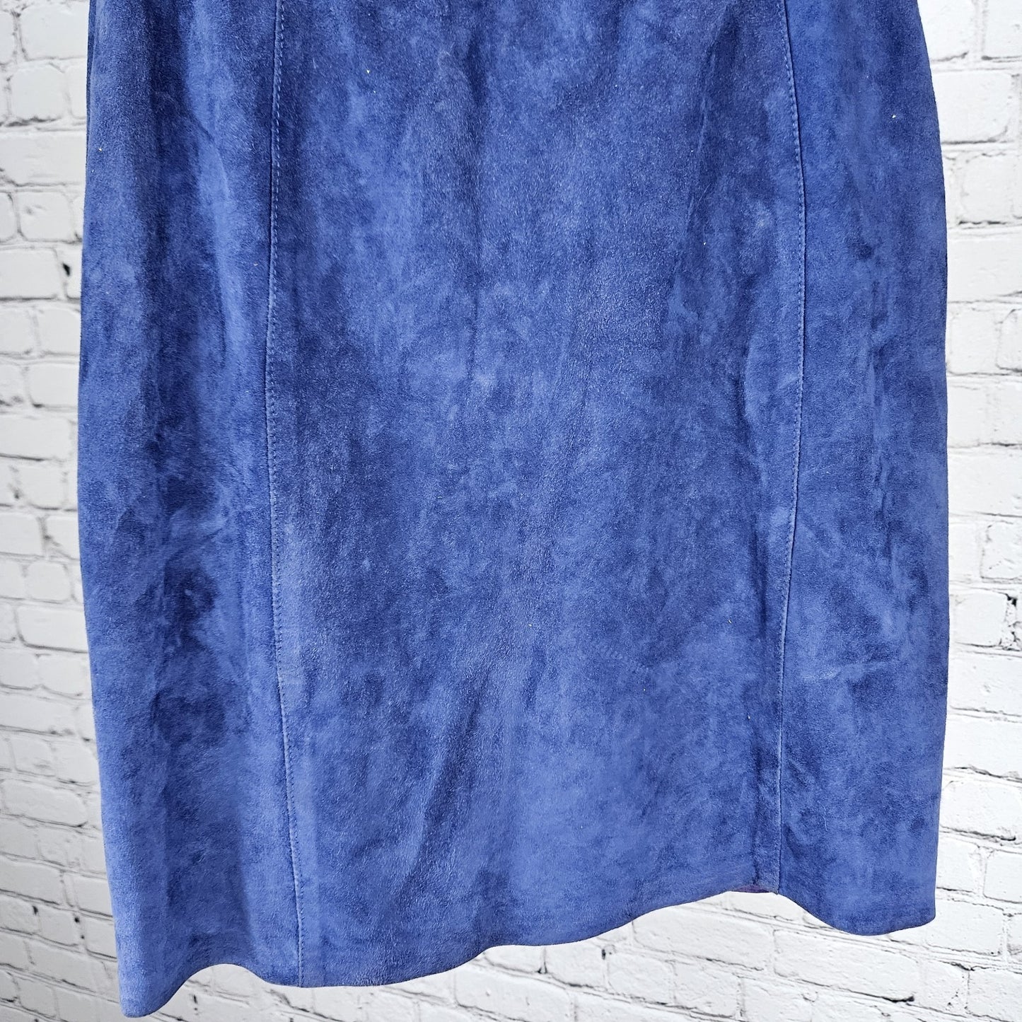 VTG Revillon Paris Blue Genuine Suede Leather Lightweight Lined Short Skirt 38