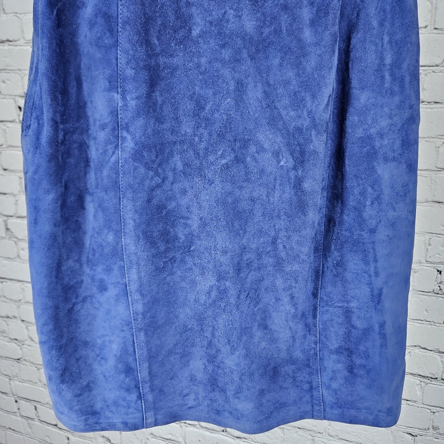 VTG Revillon Paris Blue Genuine Suede Leather Lightweight Lined Short Skirt 38