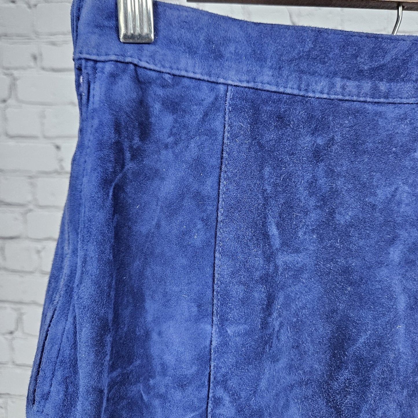 VTG Revillon Paris Blue Genuine Suede Leather Lightweight Lined Short Skirt 38