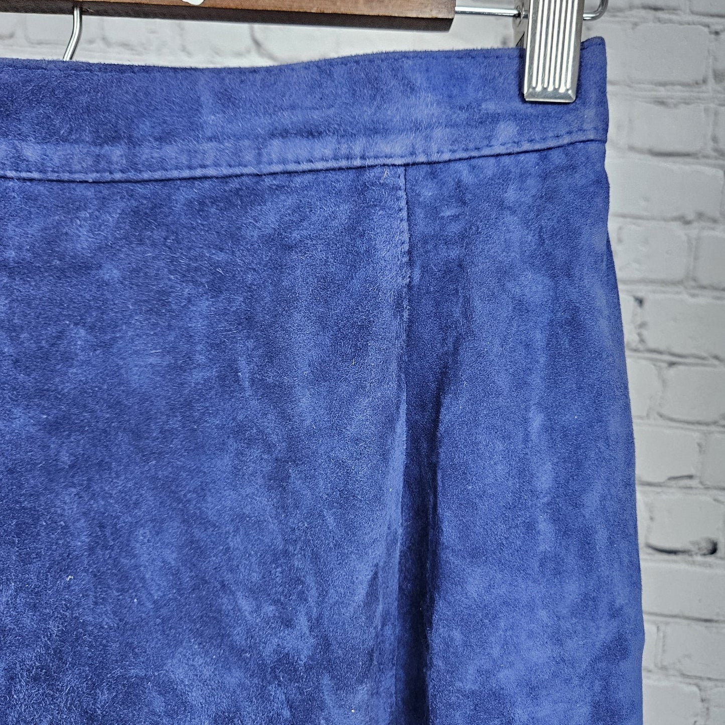 VTG Revillon Paris Blue Genuine Suede Leather Lightweight Lined Short Skirt 38