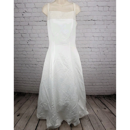 Alfred Angelo White Pearl Beaded Train Bridal A-Line #1973 Wedding Dress Gown 16