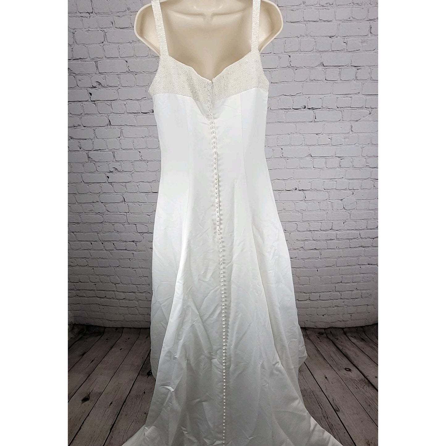 Alfred Angelo White Pearl Beaded Train Bridal A-Line #1973 Wedding Dress Gown 16