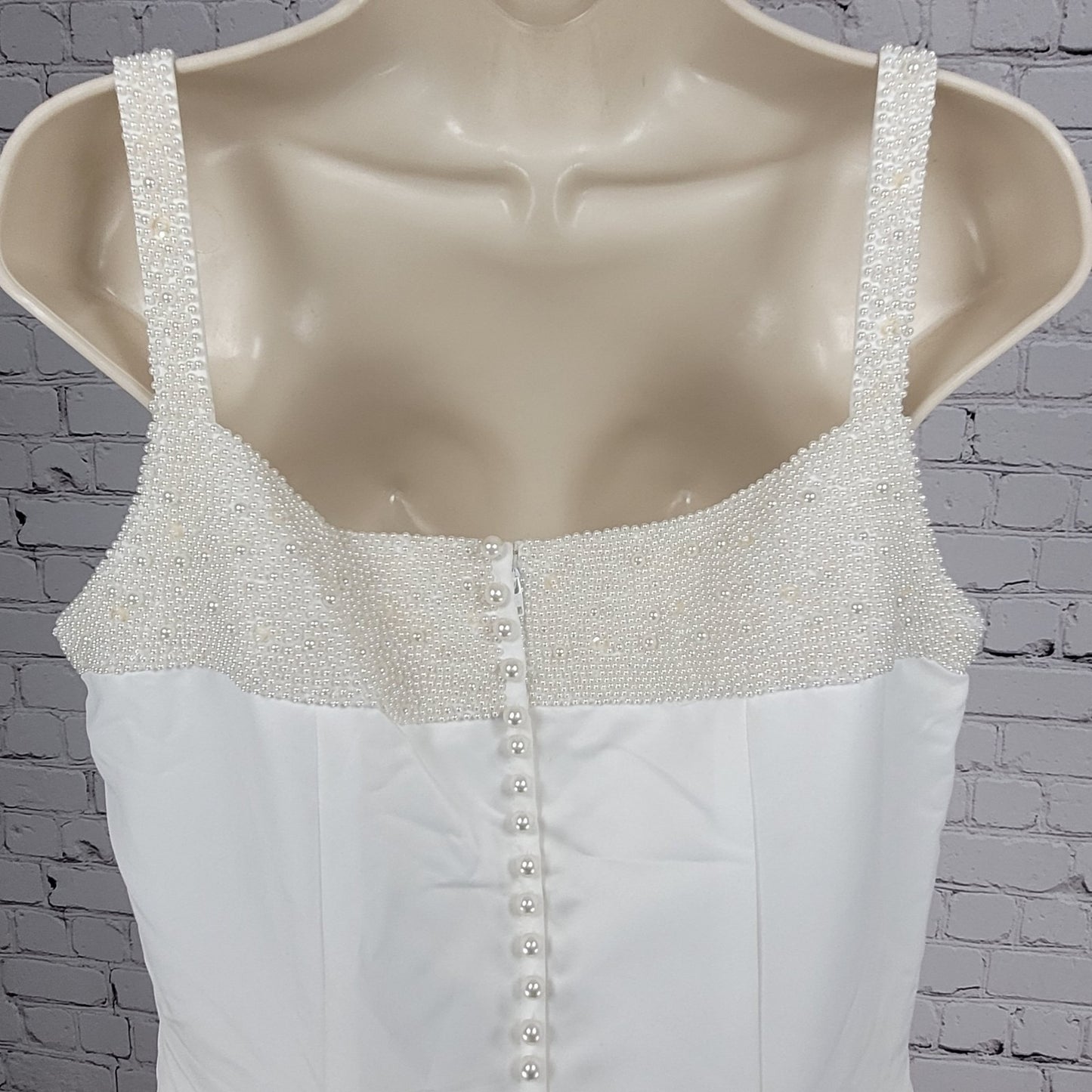 Alfred Angelo White Pearl Beaded Train Bridal A-Line #1973 Wedding Dress Gown 16