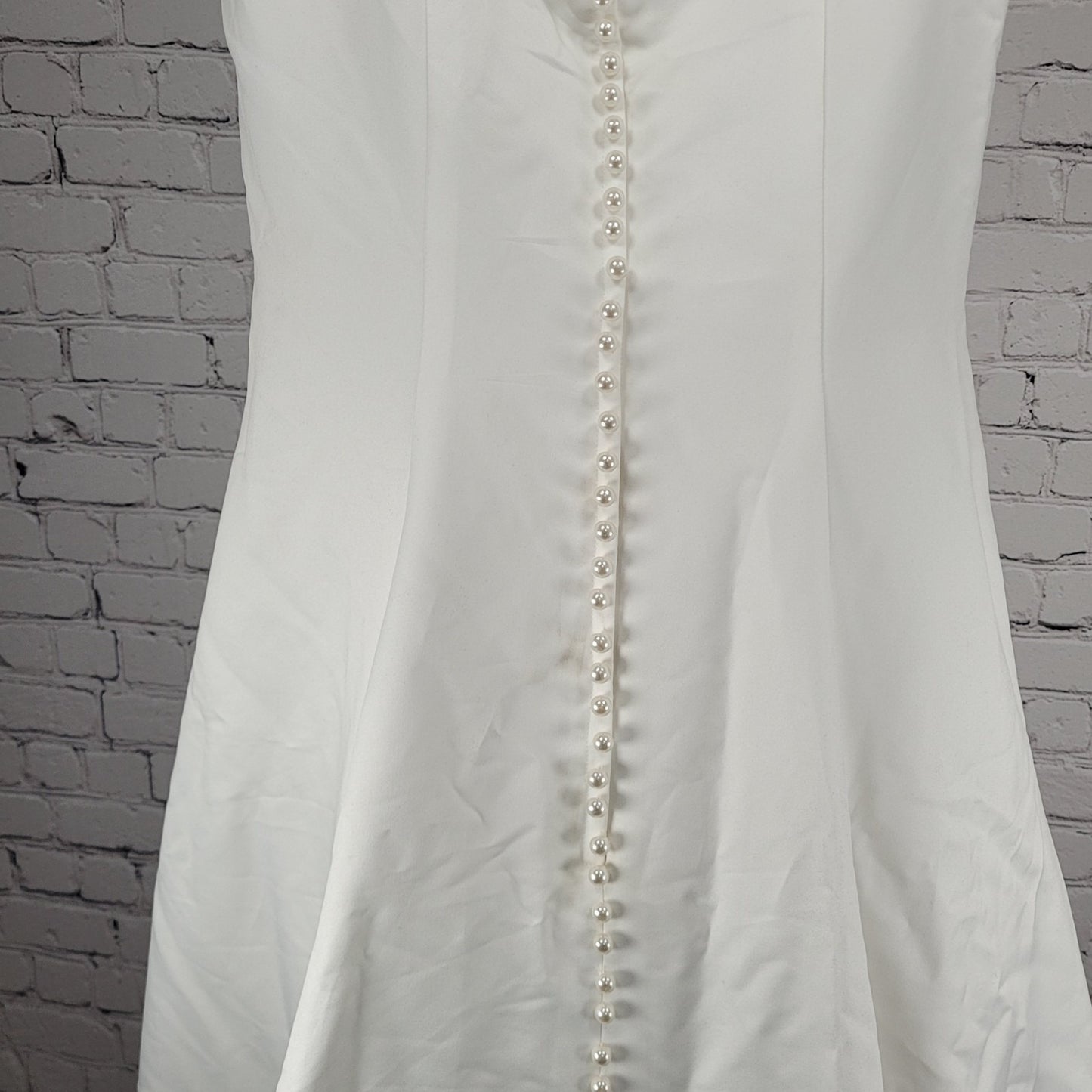 Alfred Angelo White Pearl Beaded Train Bridal A-Line #1973 Wedding Dress Gown 16