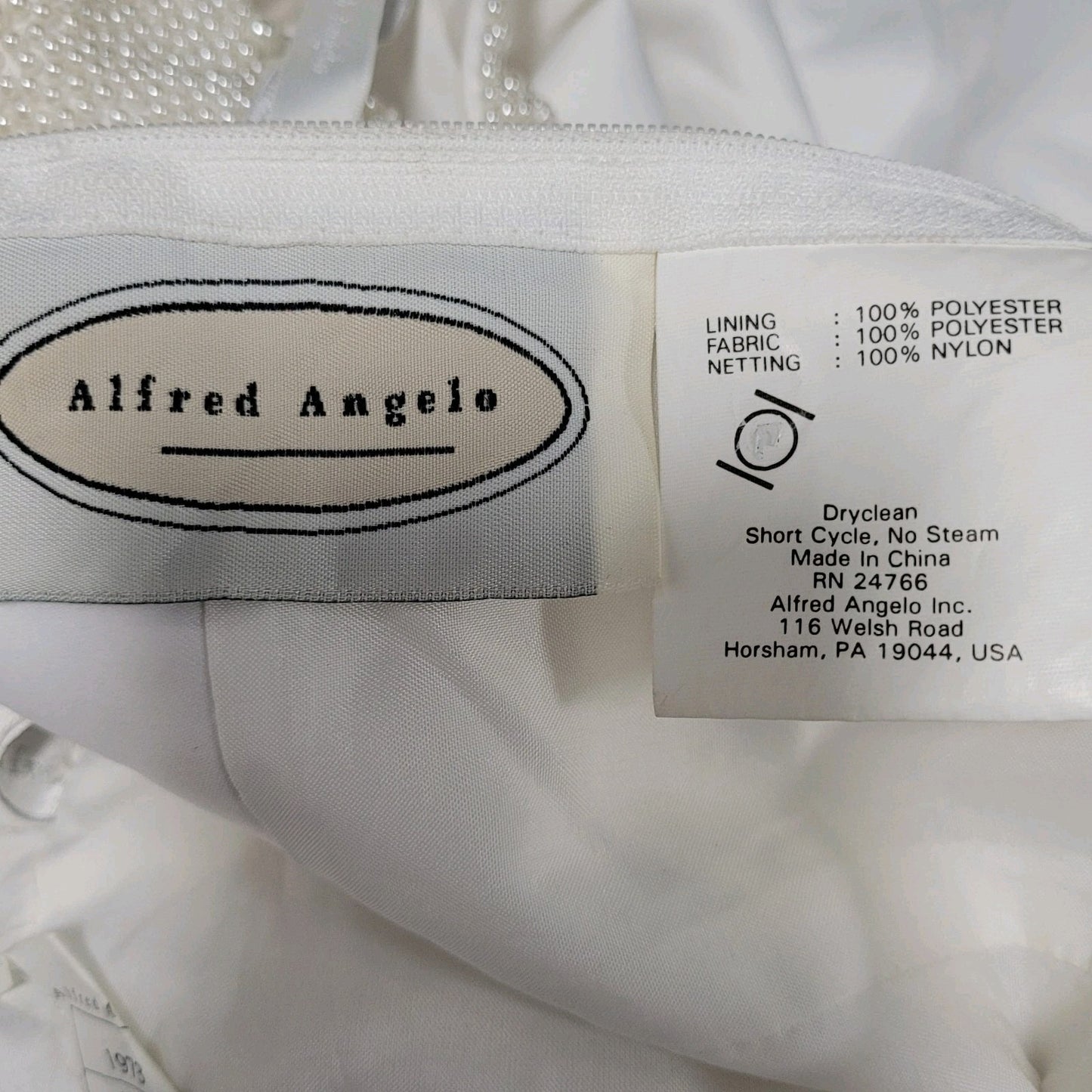 Alfred Angelo White Pearl Beaded Train Bridal A-Line #1973 Wedding Dress Gown 16