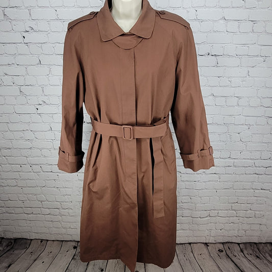 London Fog Brown Belted Faux Fur Removable Liner Buttoned Maincoat Over Coat 16R