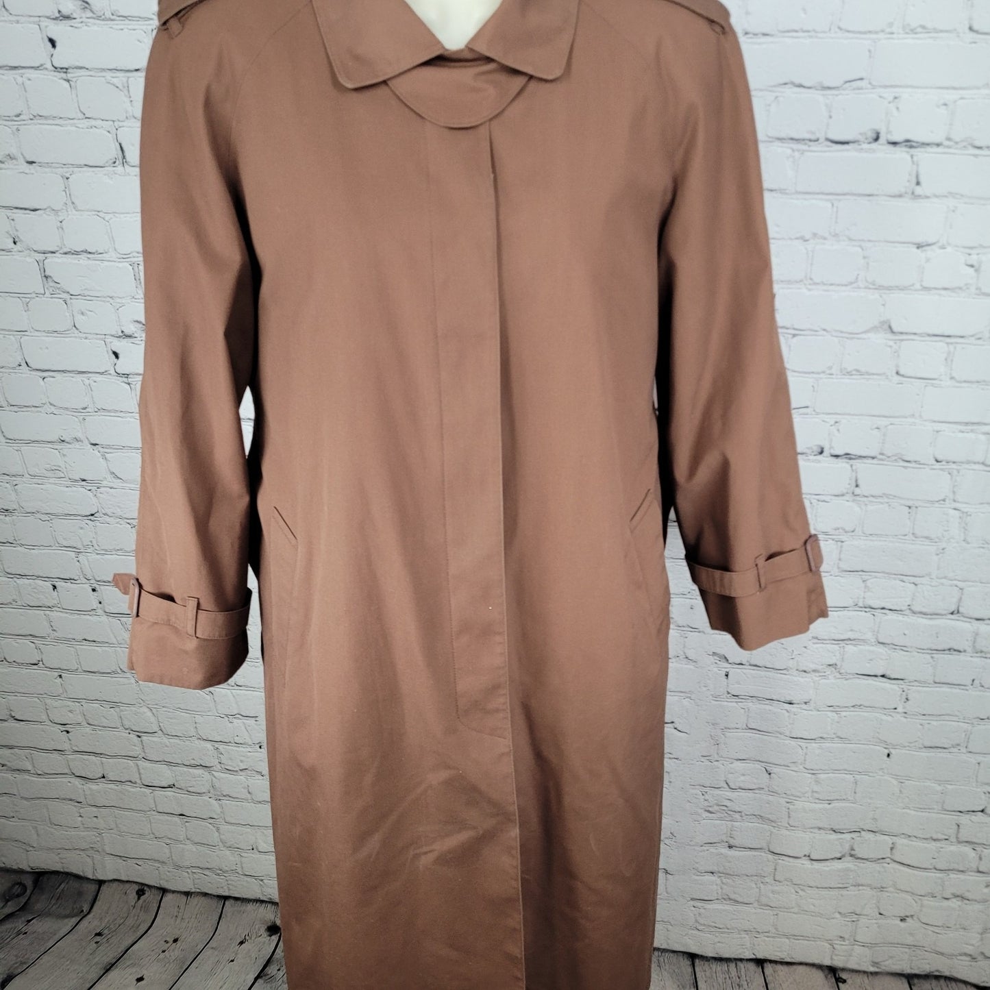 London Fog Brown Belted Faux Fur Removable Liner Buttoned Maincoat Over Coat 16R