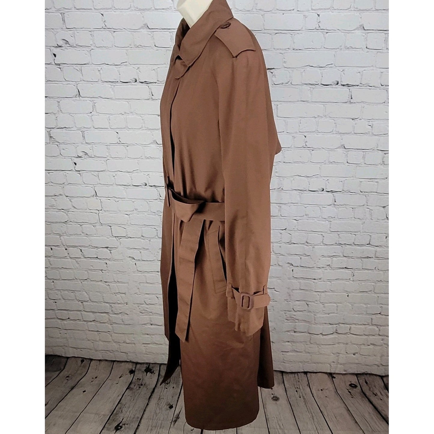 London Fog Brown Belted Faux Fur Removable Liner Buttoned Maincoat Over Coat 16R