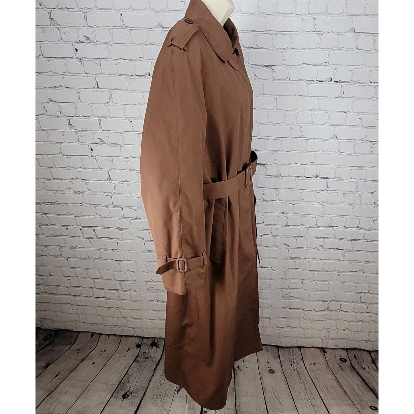 London Fog Brown Belted Faux Fur Removable Liner Buttoned Maincoat Over Coat 16R