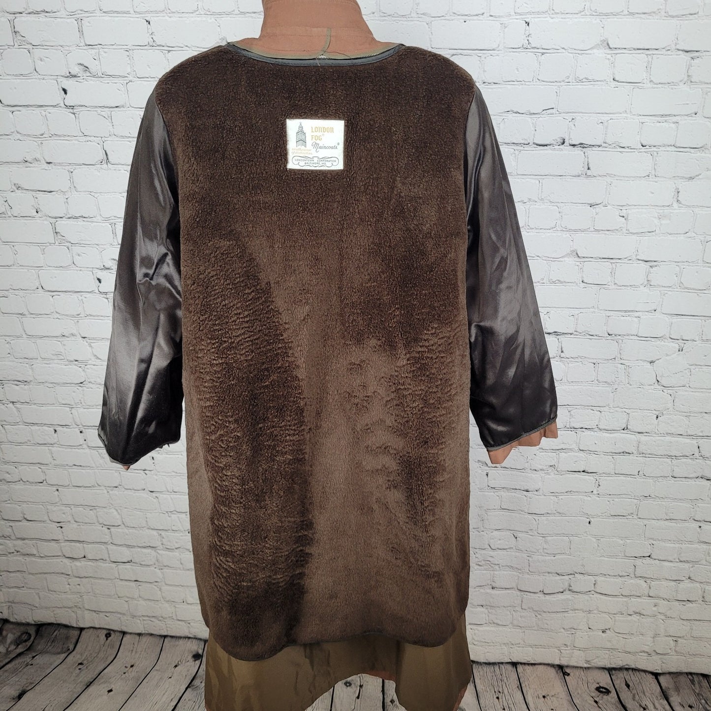 London Fog Brown Belted Faux Fur Removable Liner Buttoned Maincoat Over Coat 16R