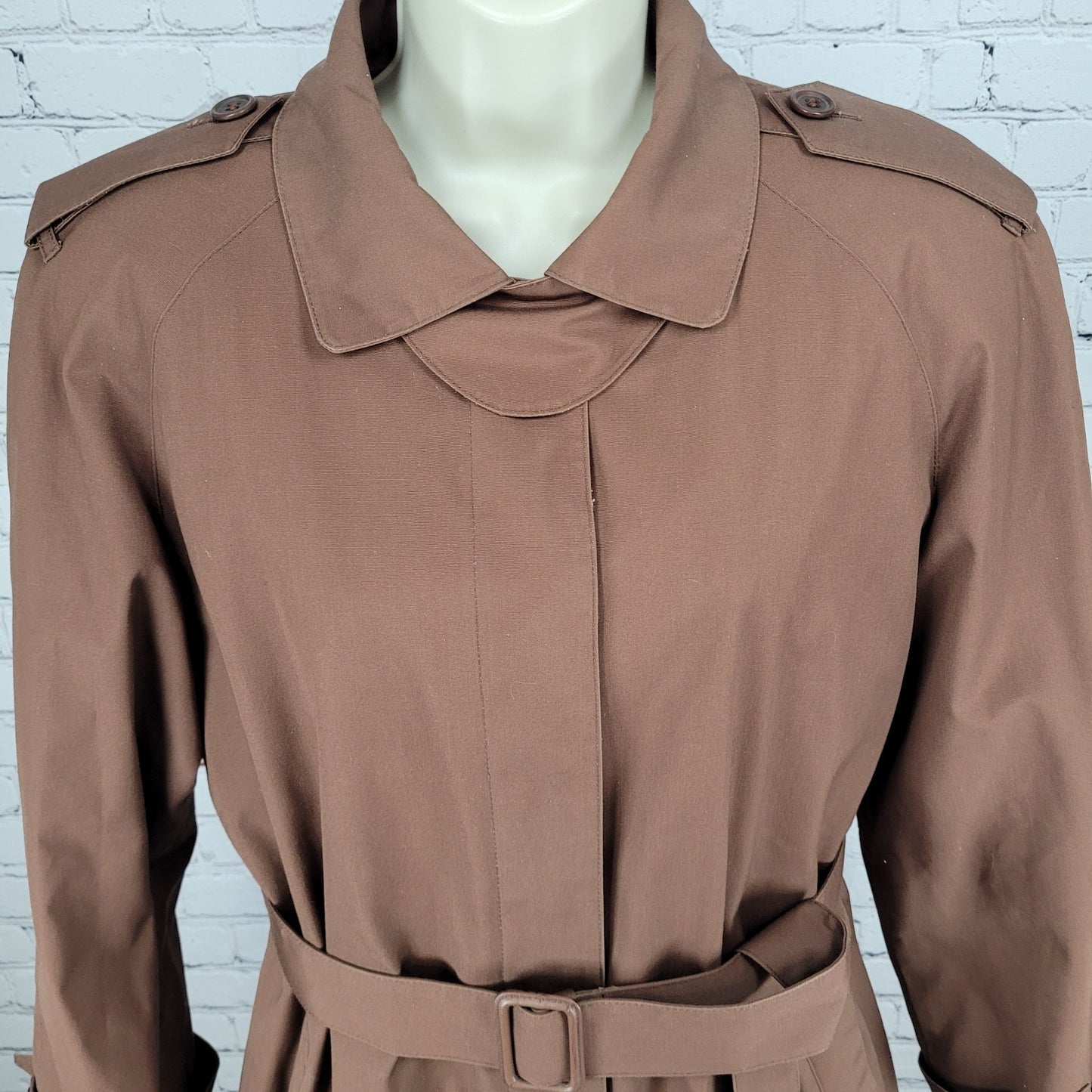London Fog Brown Belted Faux Fur Removable Liner Buttoned Maincoat Over Coat 16R