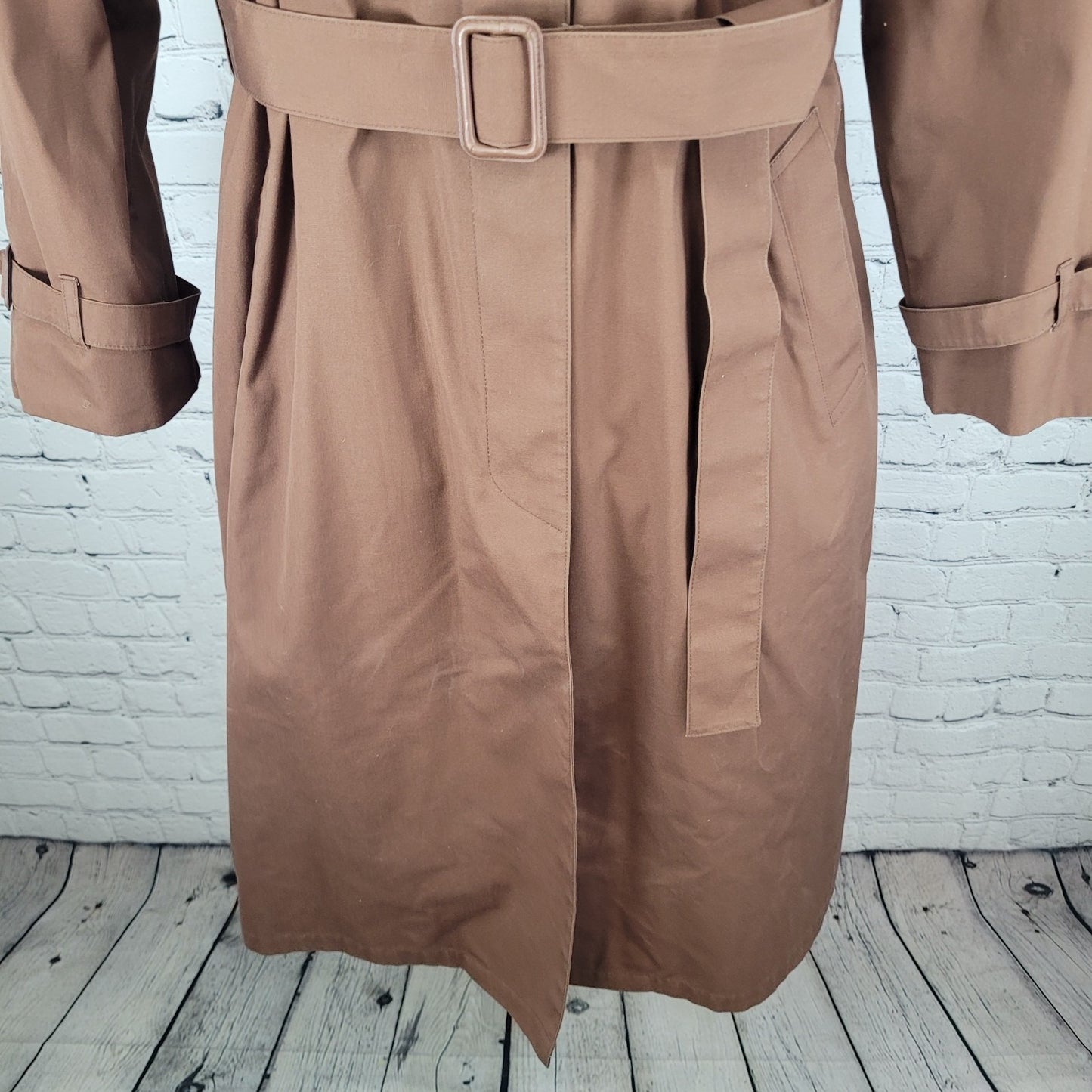 London Fog Brown Belted Faux Fur Removable Liner Buttoned Maincoat Over Coat 16R