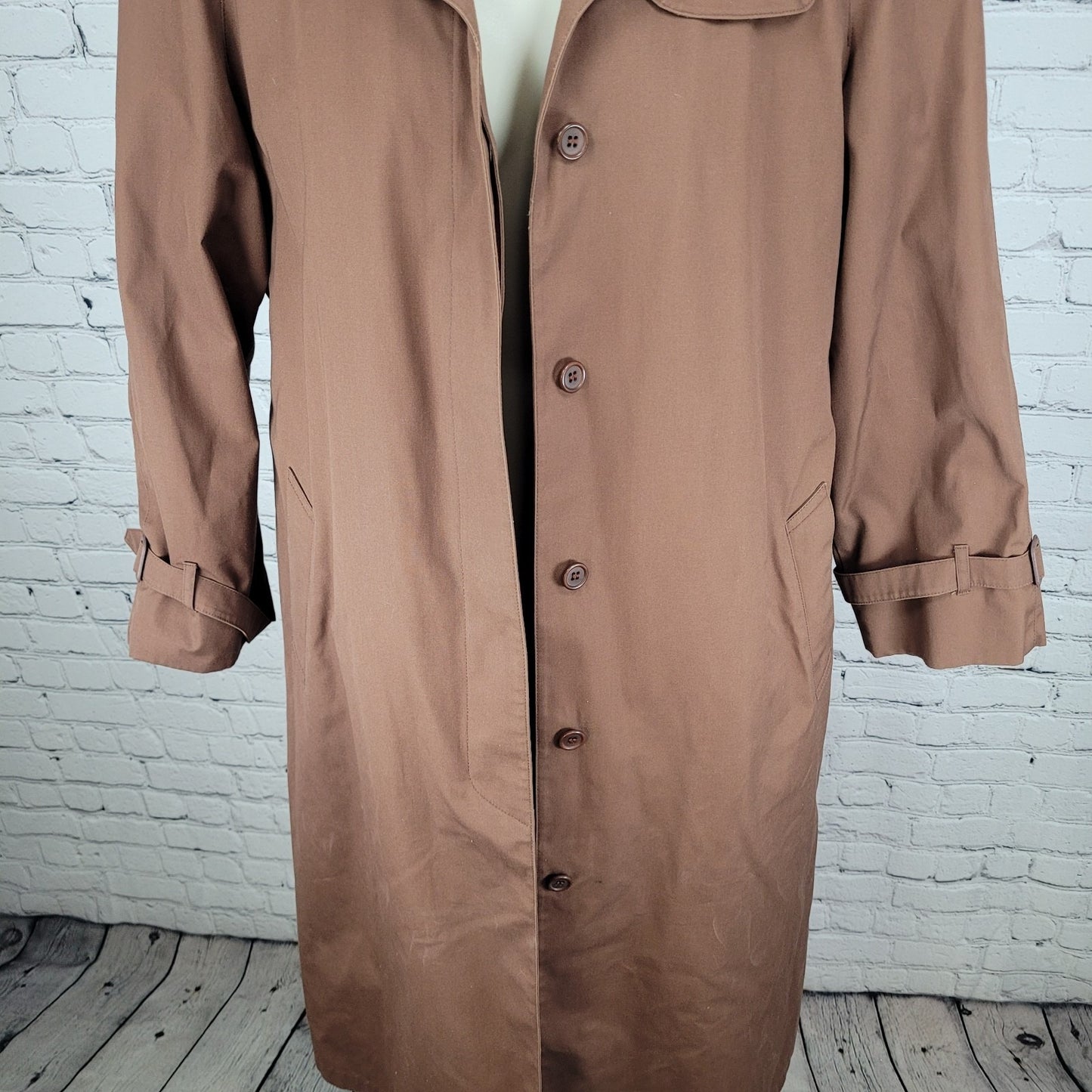 London Fog Brown Belted Faux Fur Removable Liner Buttoned Maincoat Over Coat 16R