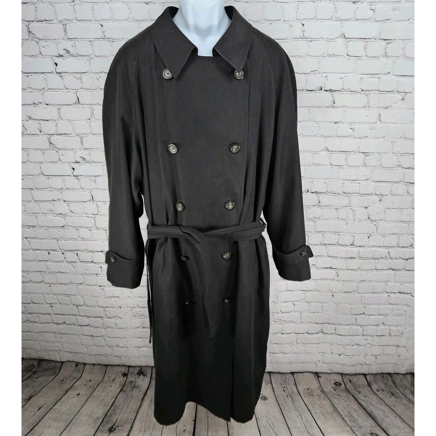 Lauren Ralph Lauren Black Microfiber Wool Blend Liner Belted Trench Coat  44R