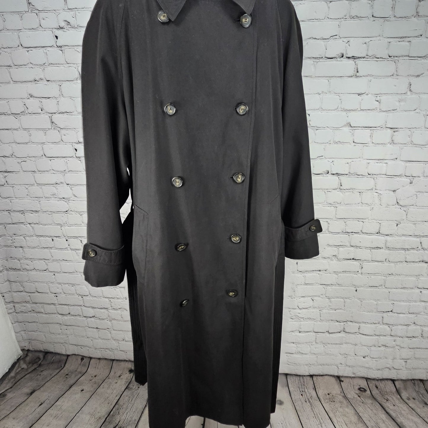 Lauren Ralph Lauren Black Microfiber Wool Blend Liner Belted Trench Coat  44R