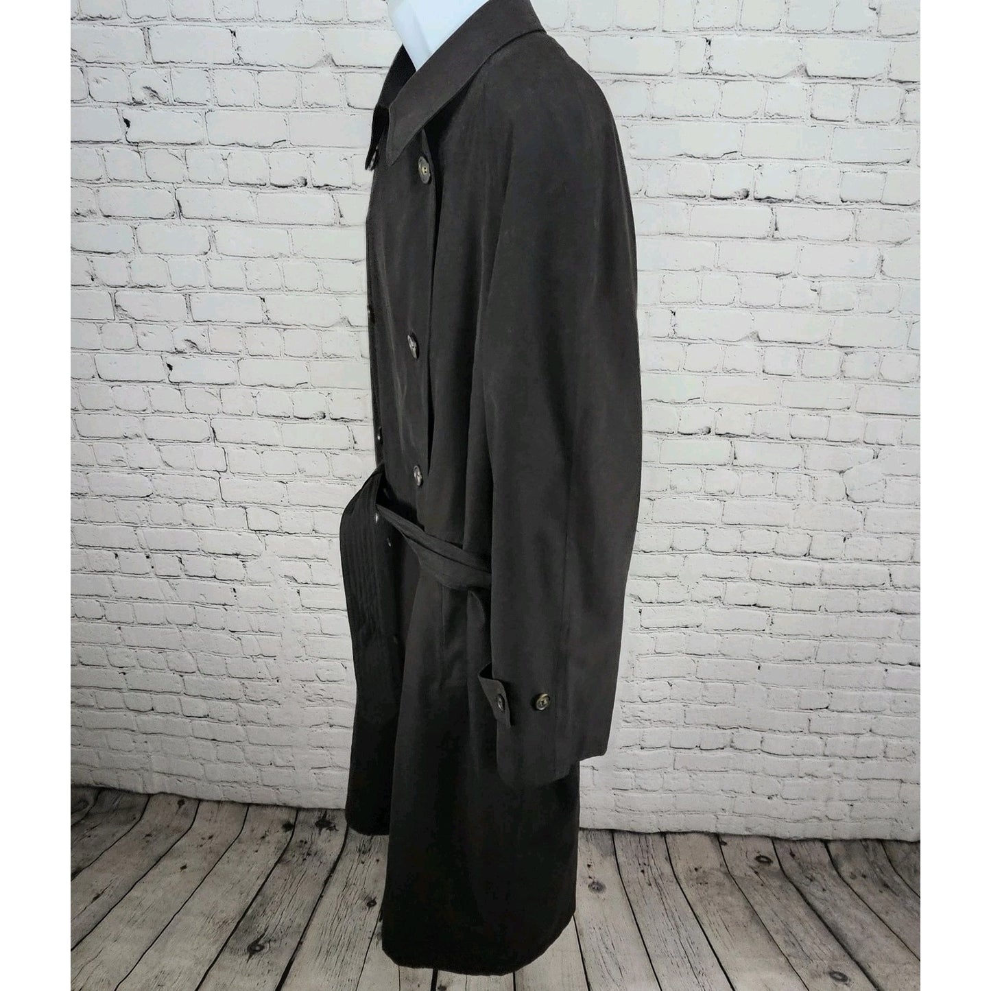 Lauren Ralph Lauren Black Microfiber Wool Blend Liner Belted Trench Coat  44R