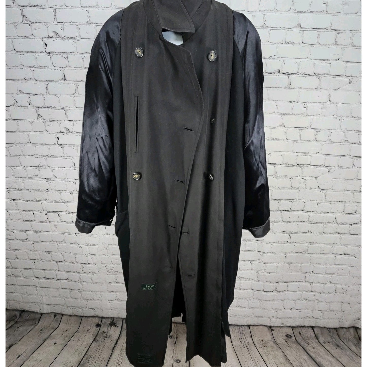 Lauren Ralph Lauren Black Microfiber Wool Blend Liner Belted Trench Coat  44R