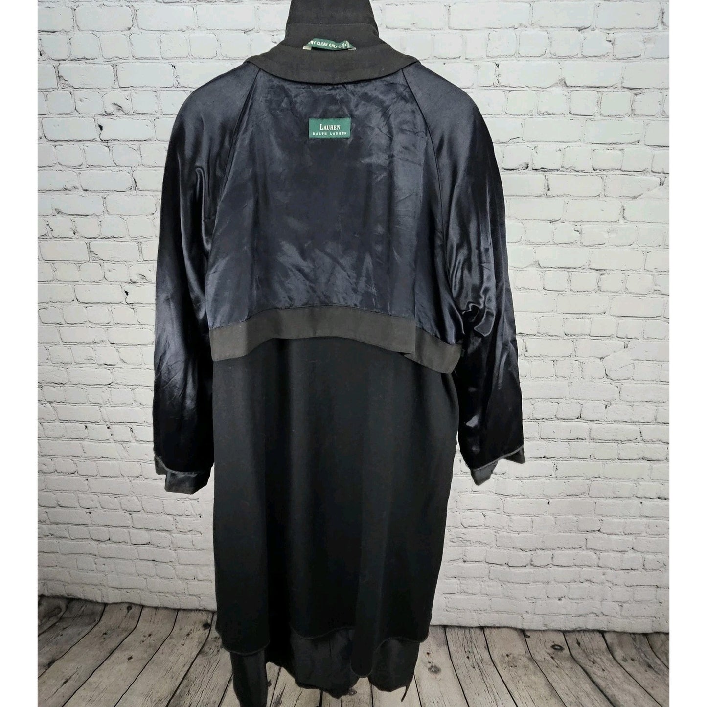 Lauren Ralph Lauren Black Microfiber Wool Blend Liner Belted Trench Coat  44R