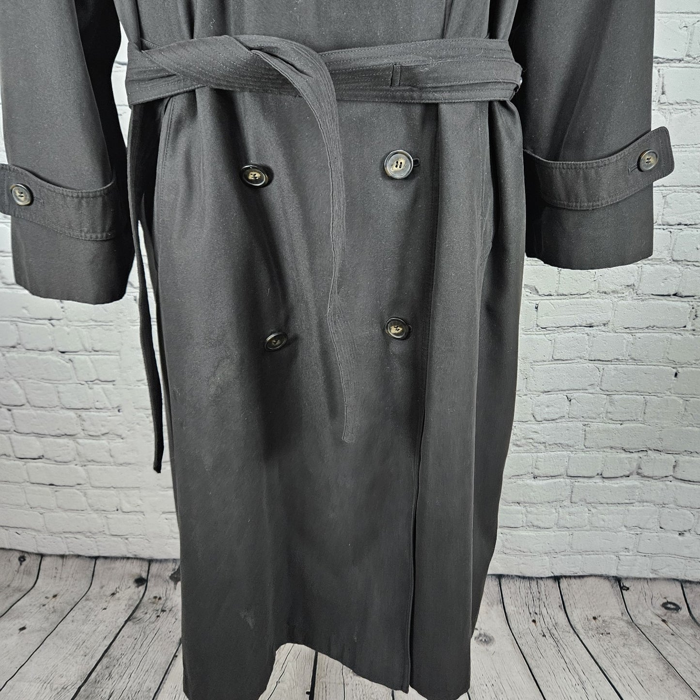 Lauren Ralph Lauren Black Microfiber Wool Blend Liner Belted Trench Coat  44R